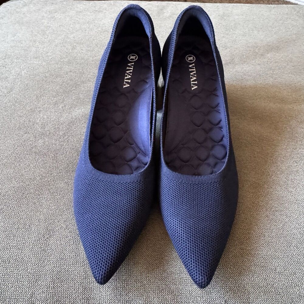 Vivaia Heels Womens Size EU 37.5 Blue Aria Block Heel Pointed Toe Knit Shoes - Picture 4 of 8